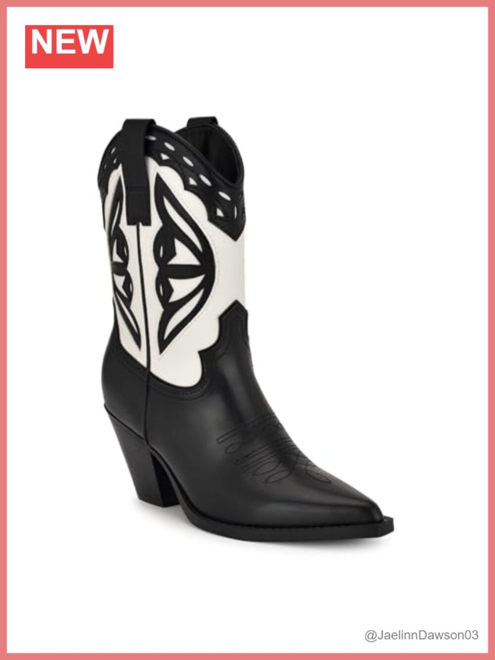 Western Mid-Calf Booties Faux Leather Block Heel Pointed Toe